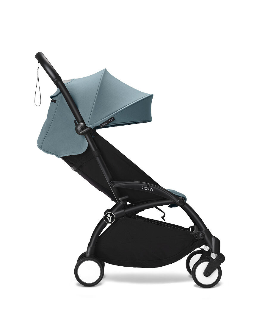 Stokke® YOYO3® 6+ Black Frame. Aqua. Reclinded seat position. galery image 10